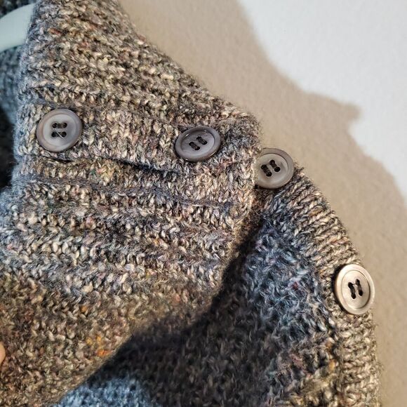 Design Options L Gray Cowl Sweater Oversize Shell Button 3/4 Sleeve Lagenlook - Picture 7 of 10